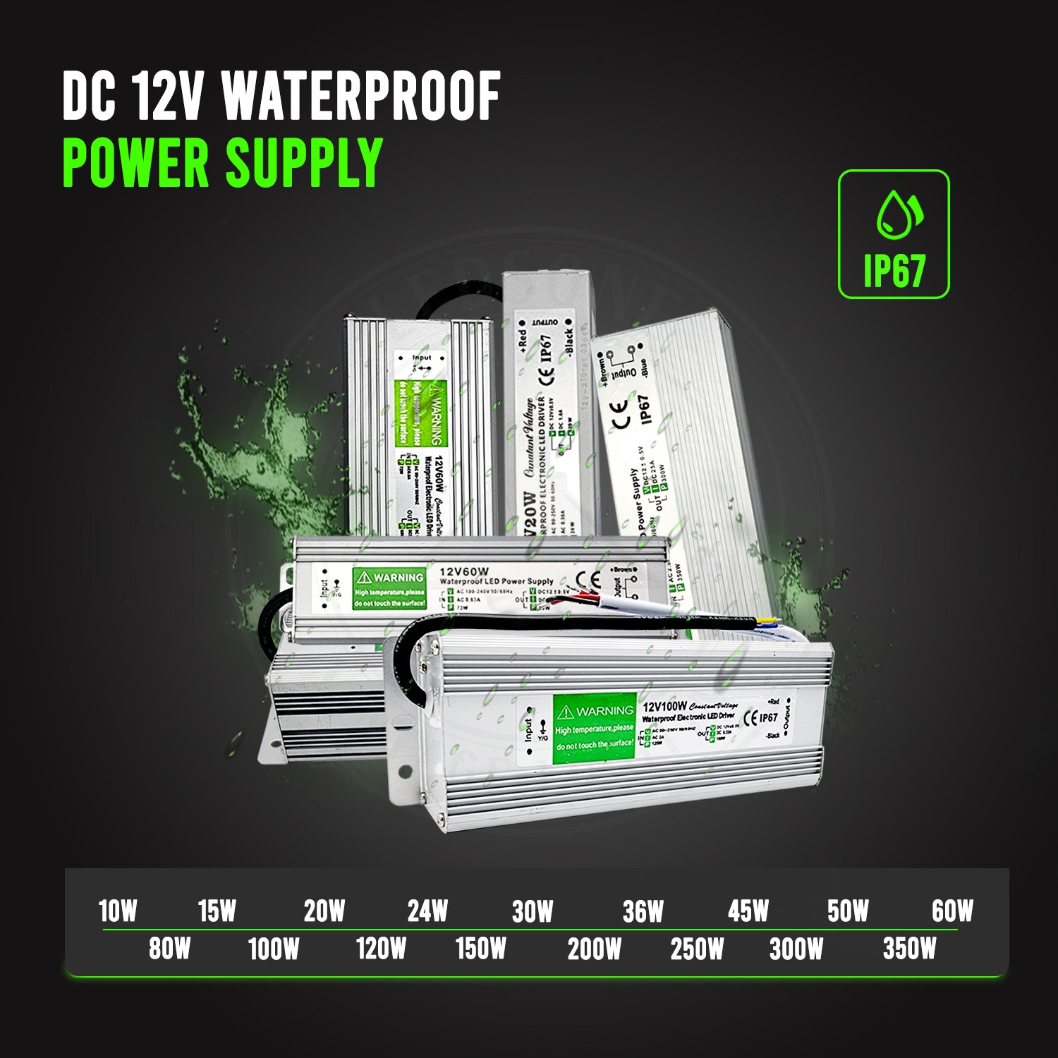 DC12V IP67 100W Waterproof 8.33A LED Driver Power Supply Transformer~3373