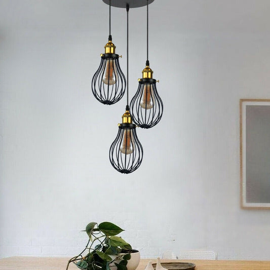 Modern Vintage Industrial Black Metal Wire Cage Loft Pendant Lamp Ceiling Light~3448 - LEDSone UK Ltd