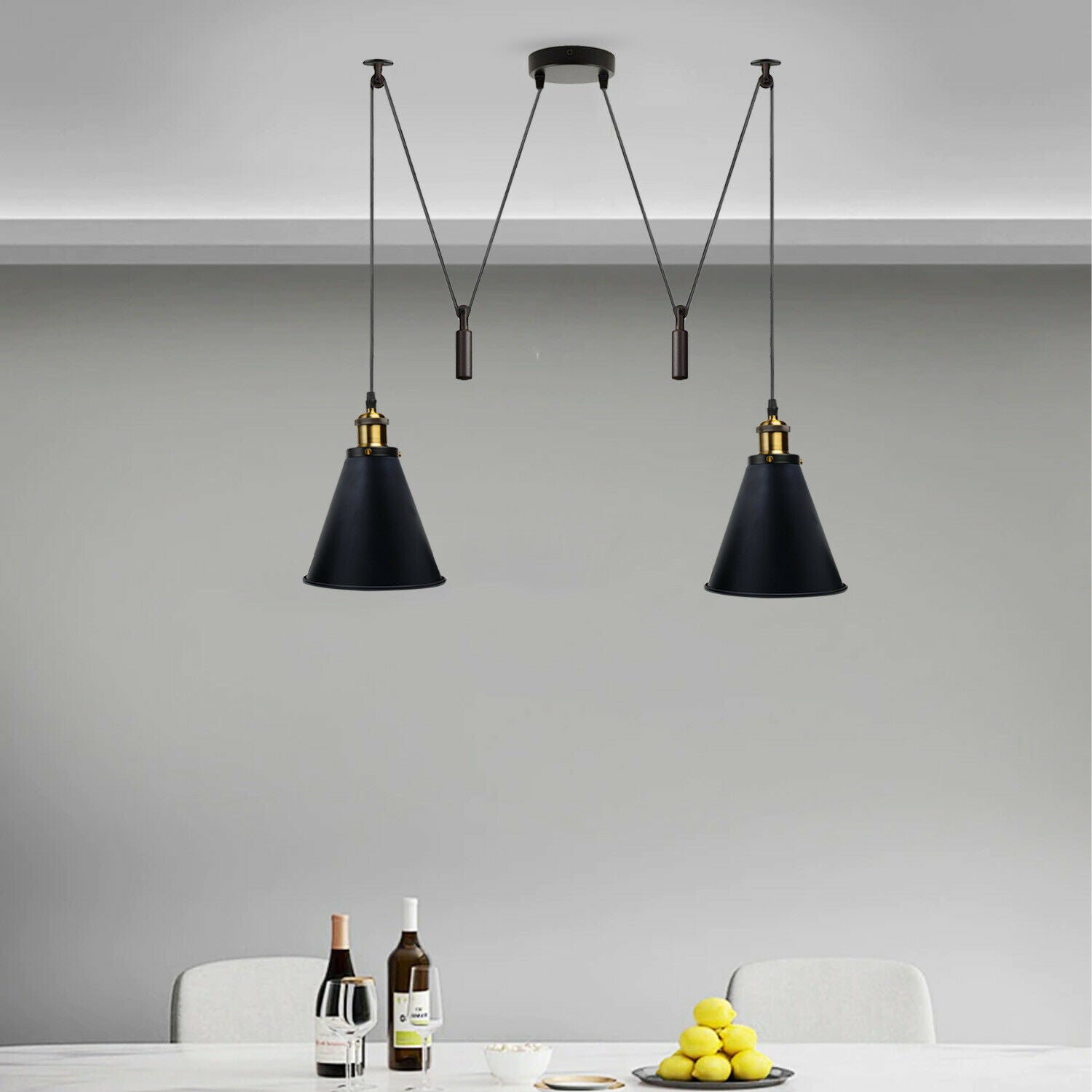 Retro Industrial Metal Cone Shape Bar Shade Black Ceiling Pendant Light~1125 - LEDSone UK Ltd
