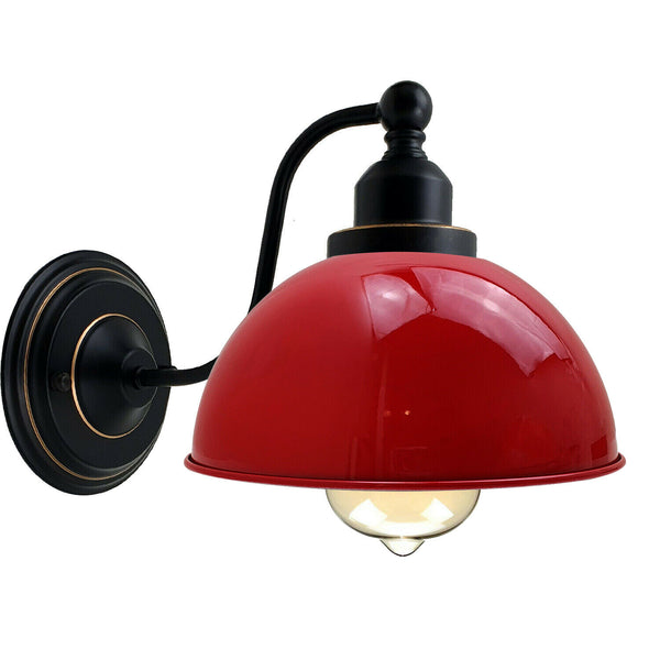 Ledsone Vintage Industrial Dome Wall Light E27 Bedside Sconce~3697 – Red / No
