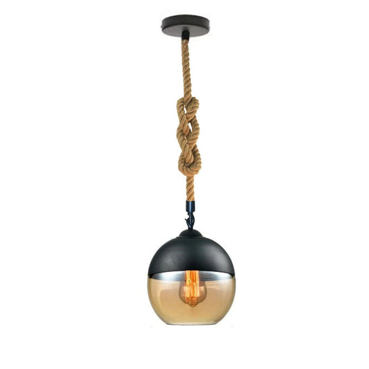 Vintage Industrial Hemp Rope Pendant Glass Lamp Shade~2372 - LEDSone UK Ltd