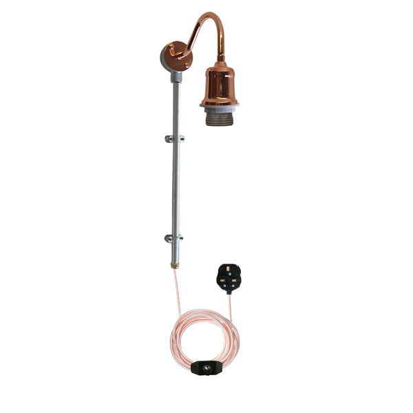 Industrial Galvanised Conduit Pipe Plug-in Wall Light with Fabric Cable~1604 – Rose Gold / No