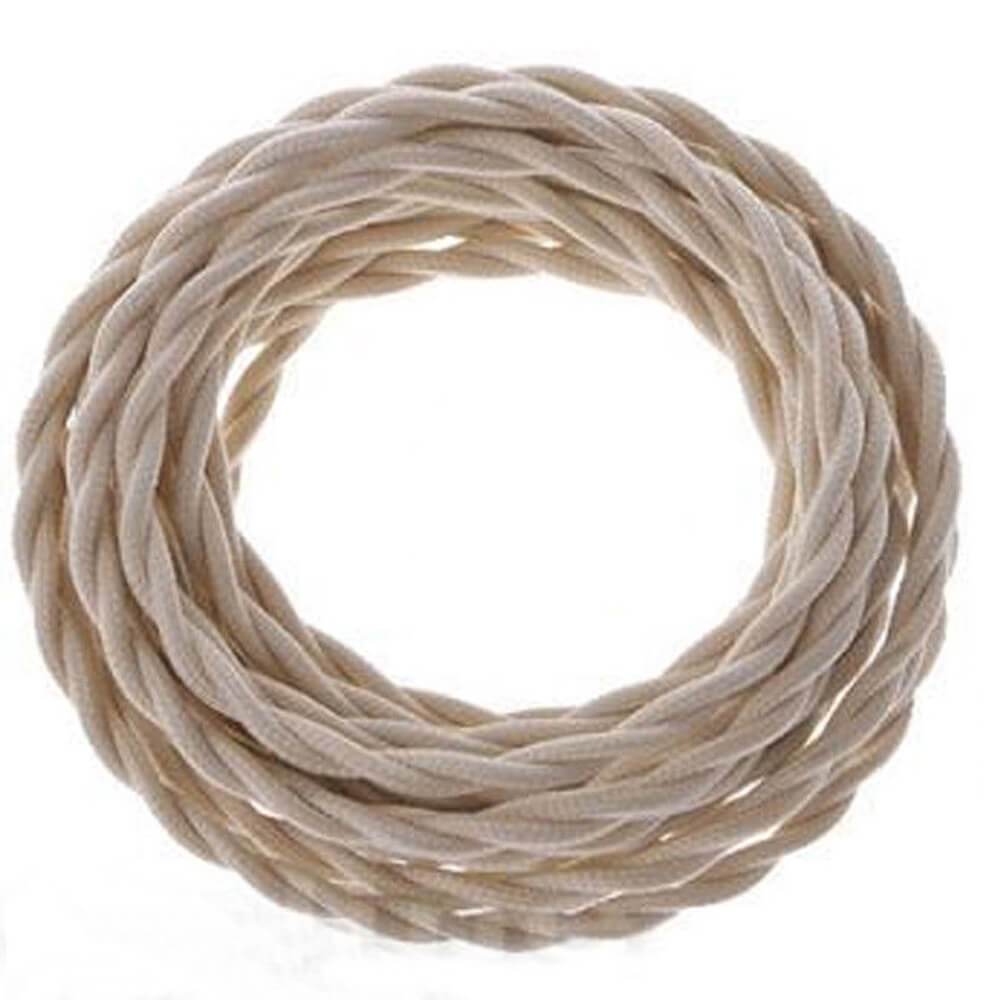 5m Cream 2 Core Twisted Lighting Electric Fabric 0.75mm Cable