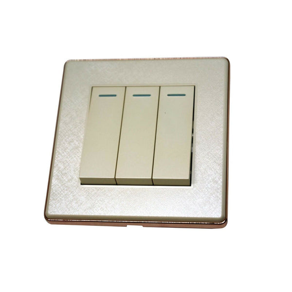 1/2/3 Gang Wall Switch Screw less Brushed Gold Light Switch~3616 – Textured Creem 3 Gang