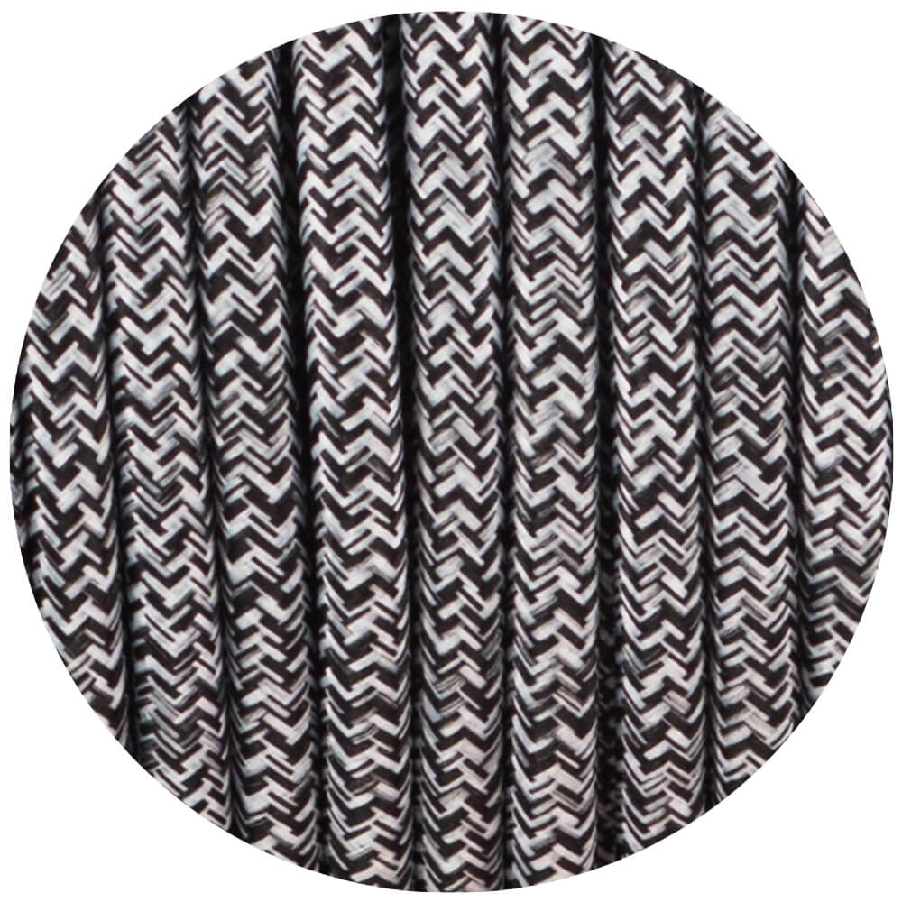 3 core Round Vintage Braided Fabric Black+White+Grey Multi Tweed Coloured Cable Flex 0.75mm - Shop for LED lights - Transformers - Lampshades - Holders | LEDSone UK