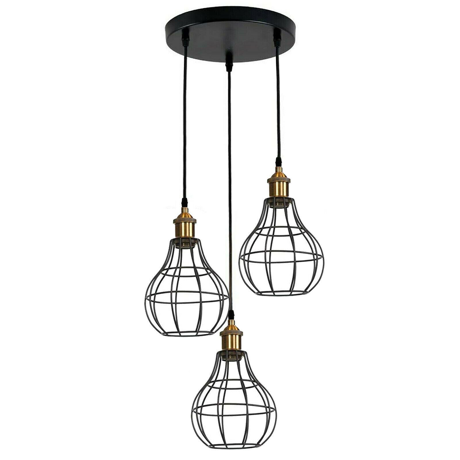 Vintage Modern Industrial Wire Cage Style Retro Ceiling Pendant Light 3 Head Ceiling Lamp~2025 - LEDSone UK Ltd