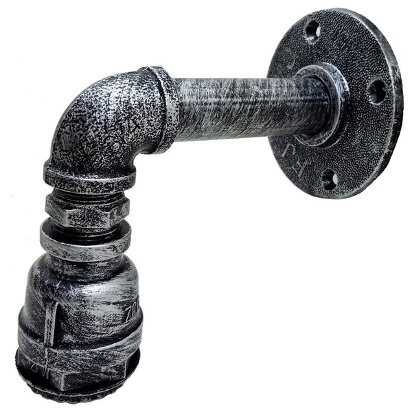Retro industrial Pipe lighting sconce water pipe wall light steam punk~1504 – Brushed Silver / No