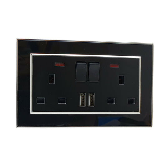 Double Wall UK Plug Socket 2 Gang 13A with/without USB Charger Port Outlet Plate~3869 - LEDSone UK Ltd