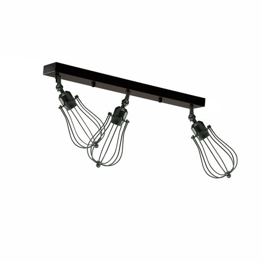 Vintage Industrial 3 Way Ceiling Bar Cage Lights Adjustable Matt Black E27 Bulb Lighting~2277 - LEDSone UK Ltd