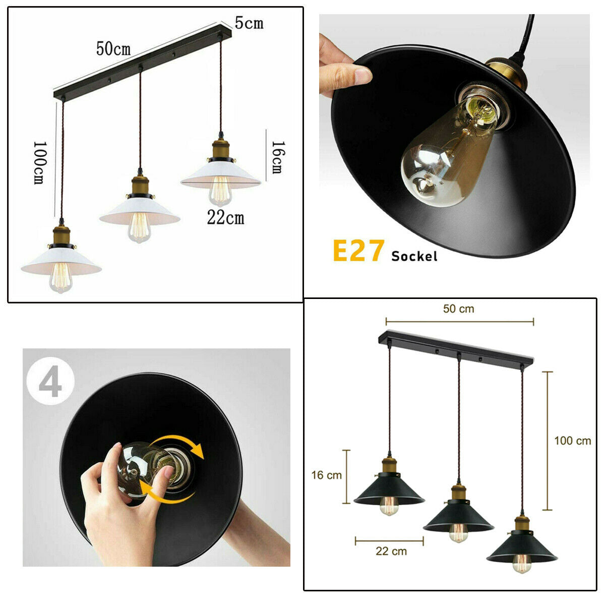 Chandelier Style Ceiling Pendant Light with FREE Bulbs Shade Industrial Loft Lampshades~2565 - LEDSone UK Ltd