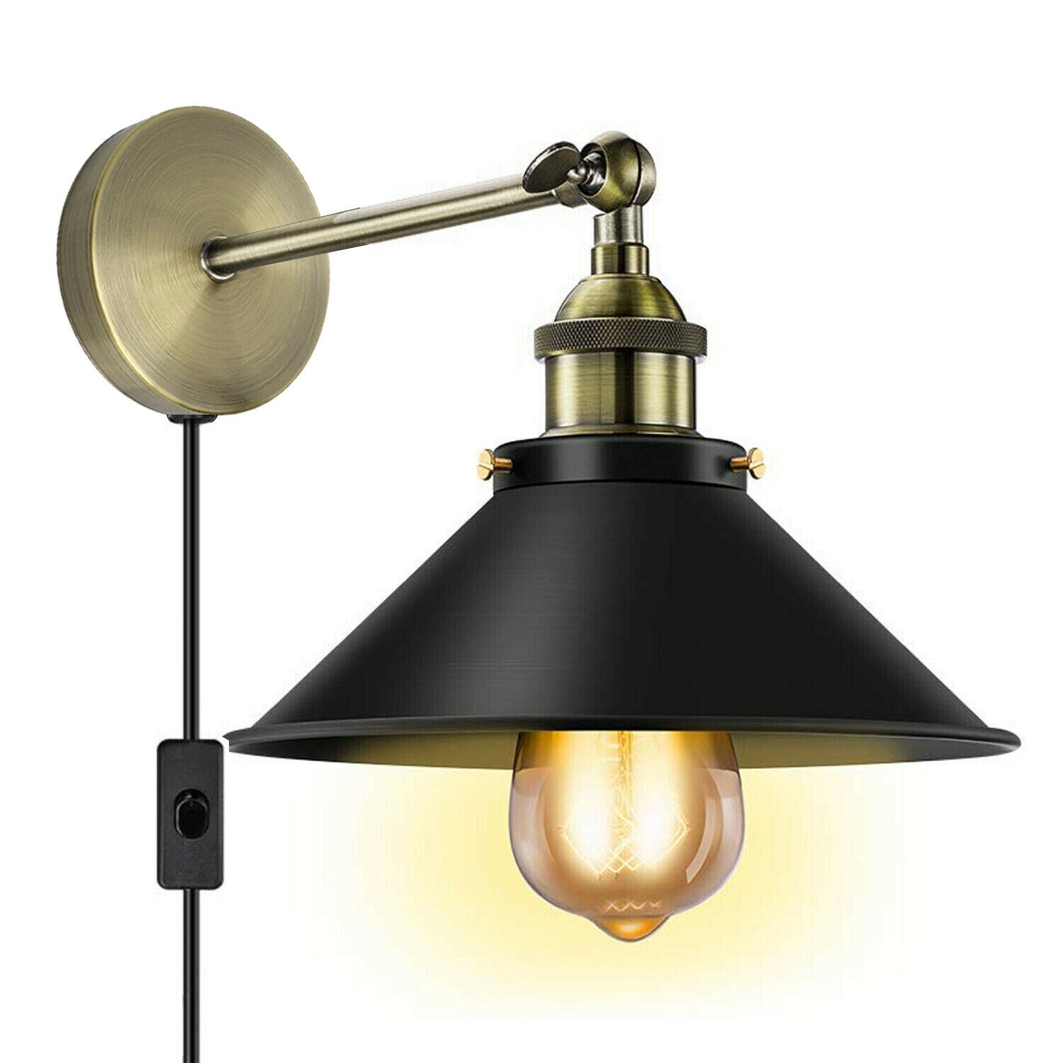Vintage Retro Modern Plug In Wall Light Fitting Black Sconce with FREE Bulb Lamp shade fitting Shade Wall Light UK~2271 - LEDSone UK Ltd