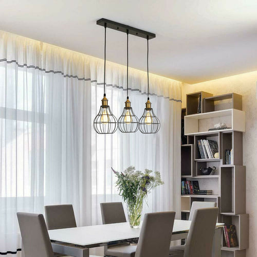 Modern industrial wire cage retro 3-head ceiling pendant light