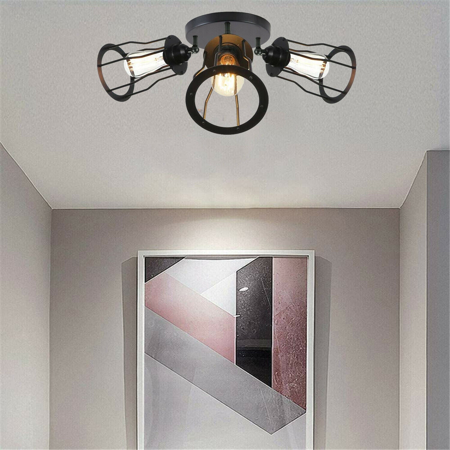 Ceiling Light 3 Shade Modern Industrial Vintage Cage Style Fitting Metal Flush Mount~2014 - LEDSone UK Ltd