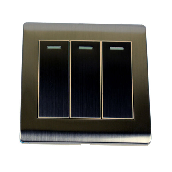 1/2/3 Gang Wall Switch Screw less Brushed Gold Light Switch~3616 – Brushed Chrome 3 Gang