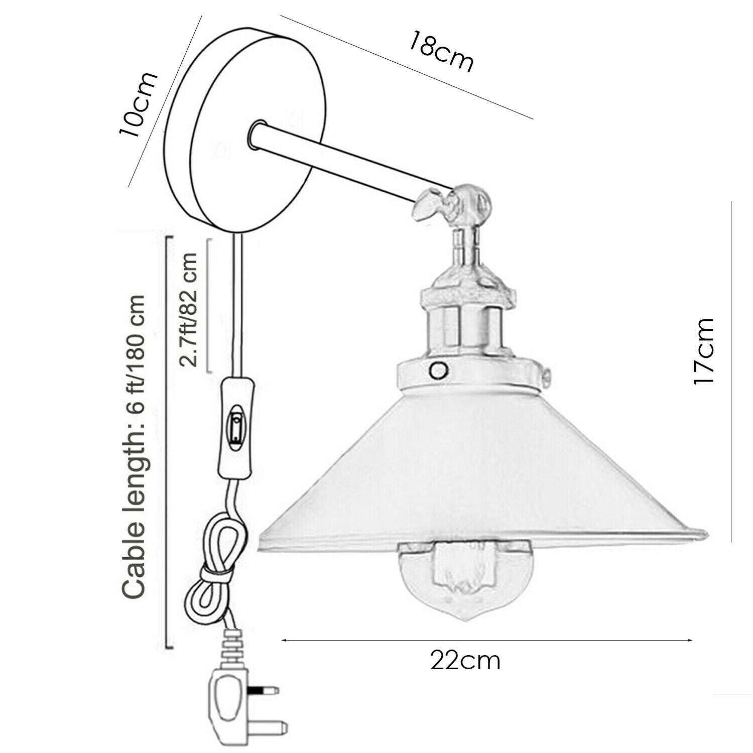 Vintage Retro Modern Plug In Wall Light Fitting Black Sconce Lamp shade fitting Shade Wall Light UK~2273 - LEDSone UK Ltd