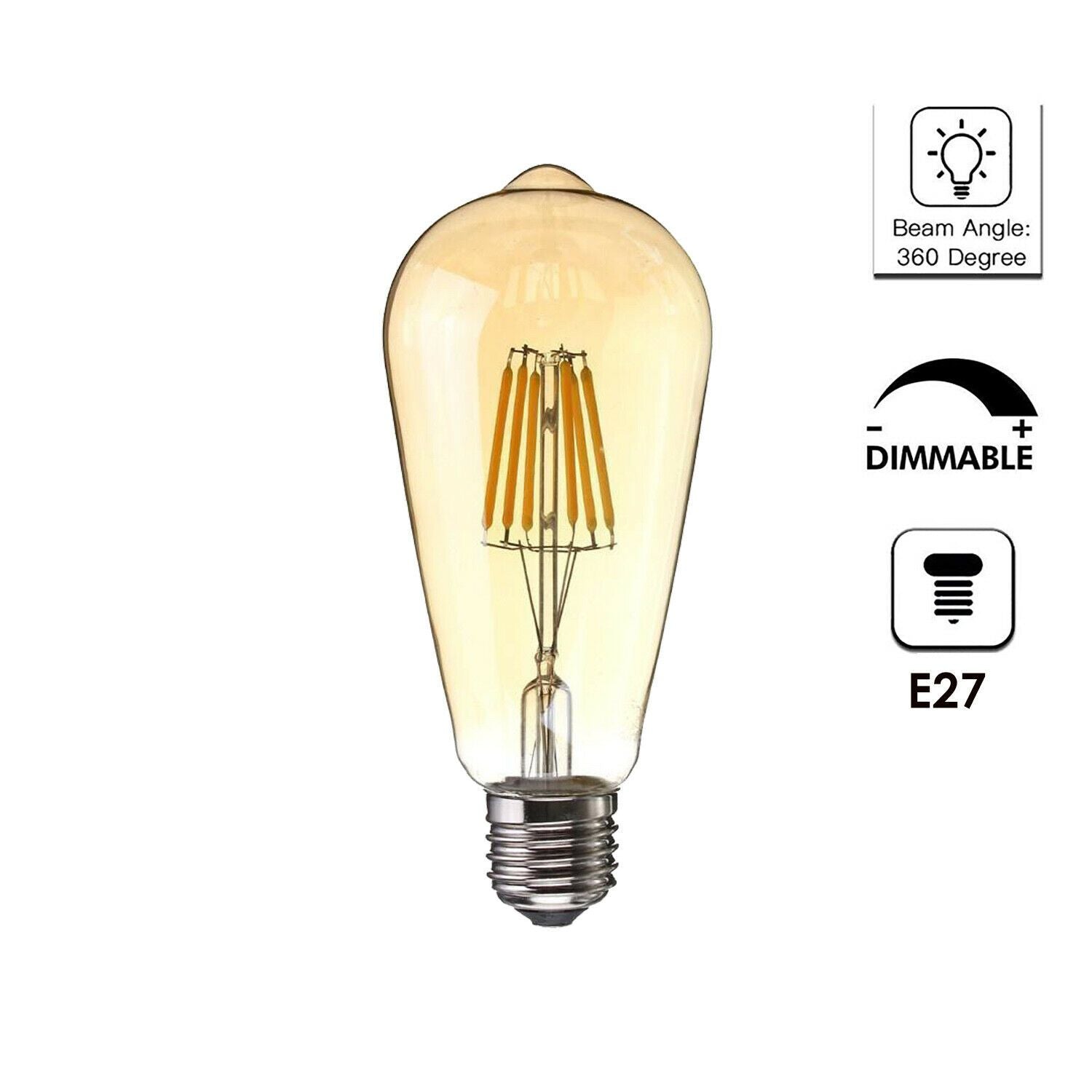6 Pack Vintage E27 base Filament LED Edison Bulb Dimmable Decorative Industrial Light Bulbs - Shop for LED lights - Transformers - Lampshades - Holders | LEDSone UK