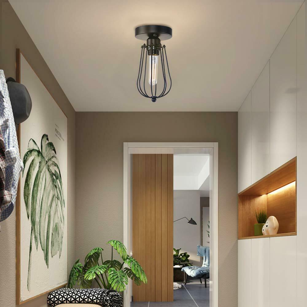 Vintage Hallway Ceiling Light, Black Semi-Flush Mount Basket Cage Bedroom Living Room~2142 - LEDSone UK Ltd