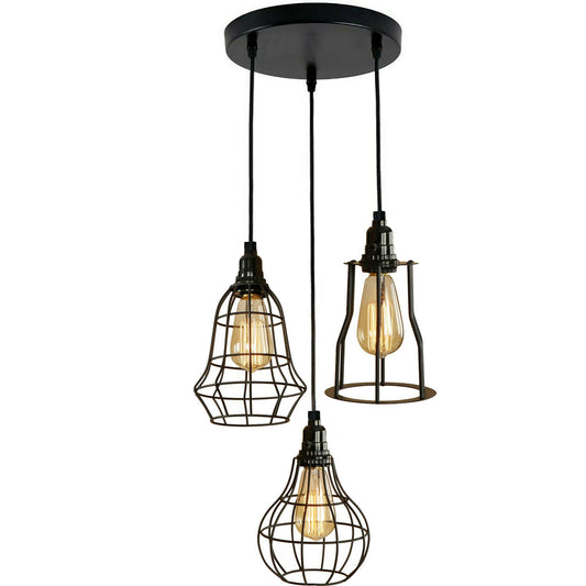 Modern Style 3 point pendant set ceiling light fixture bulb guard cage lights loft hanging set~2012 - LEDSone UK Ltd
