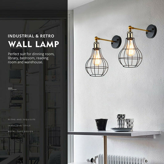 Vintage Industrial Wall Light with FREE Bulb Antique Retro Cage Adjastable Wall Sconce Lamp~2270 - LEDSone UK Ltd