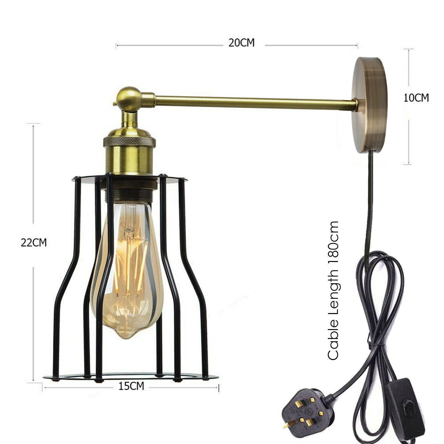modern Adjustable arm plug in wall sconce size