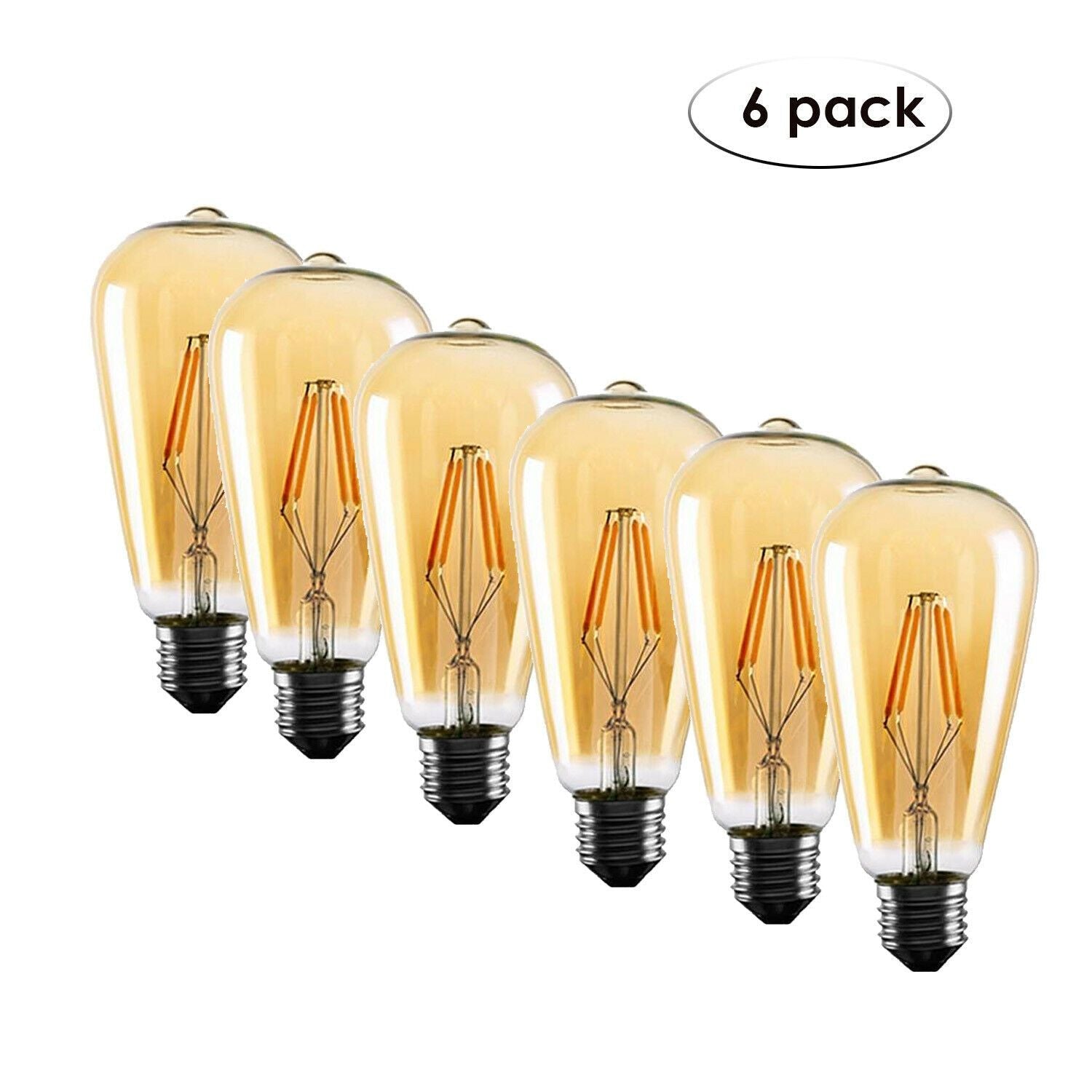 4W Vintage E27 base Filament LED Edison Bulb Dimmable Decorative-6 Pack
