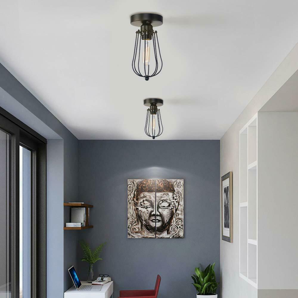 Vintage Hallway Ceiling Light, Black Semi-Flush Mount Basket Cage Bedroom Living Room~2142 - LEDSone UK Ltd