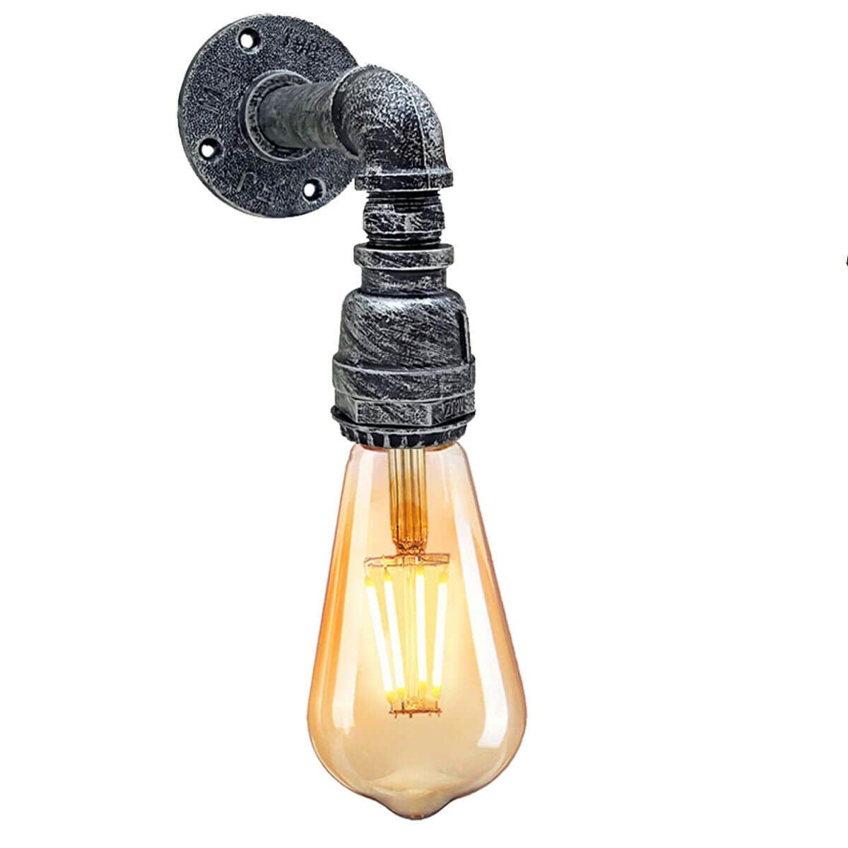 Brushed Silver Antique Retro industrial Pipe lighting sconce water pipe wall light steam punk~2337 - LEDSone UK Ltd