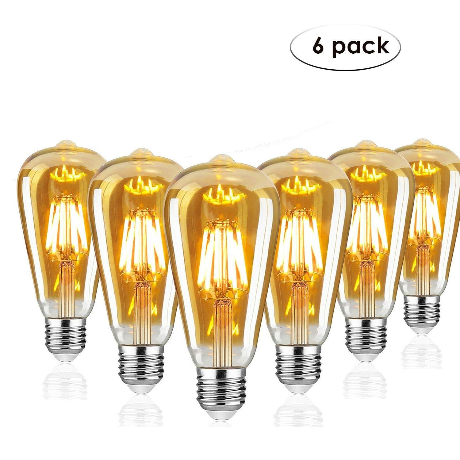6 Pack 6W Vintage E27 base Filament LED Edison Bulb Dimmable Decorative~4161