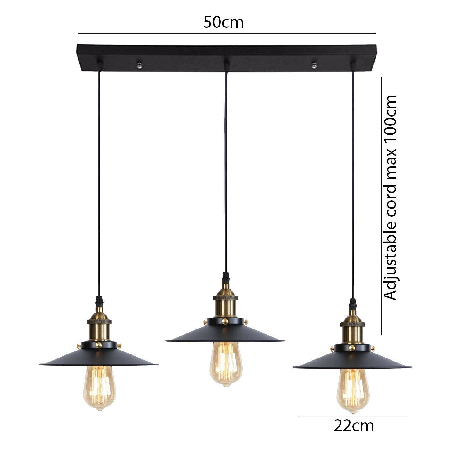 3 Way Modern Black Ceiling Pendant Cluster Light Fitting Industrial Pendant Lampshade~2137 - LEDSone UK Ltd