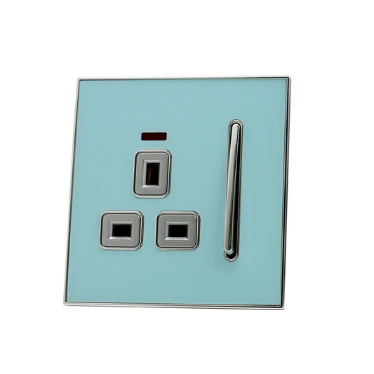 Decorative Blue Glossy Main Plug Sockets Full Range Satin Gold Inserts UK~2307 - LEDSone UK Ltd