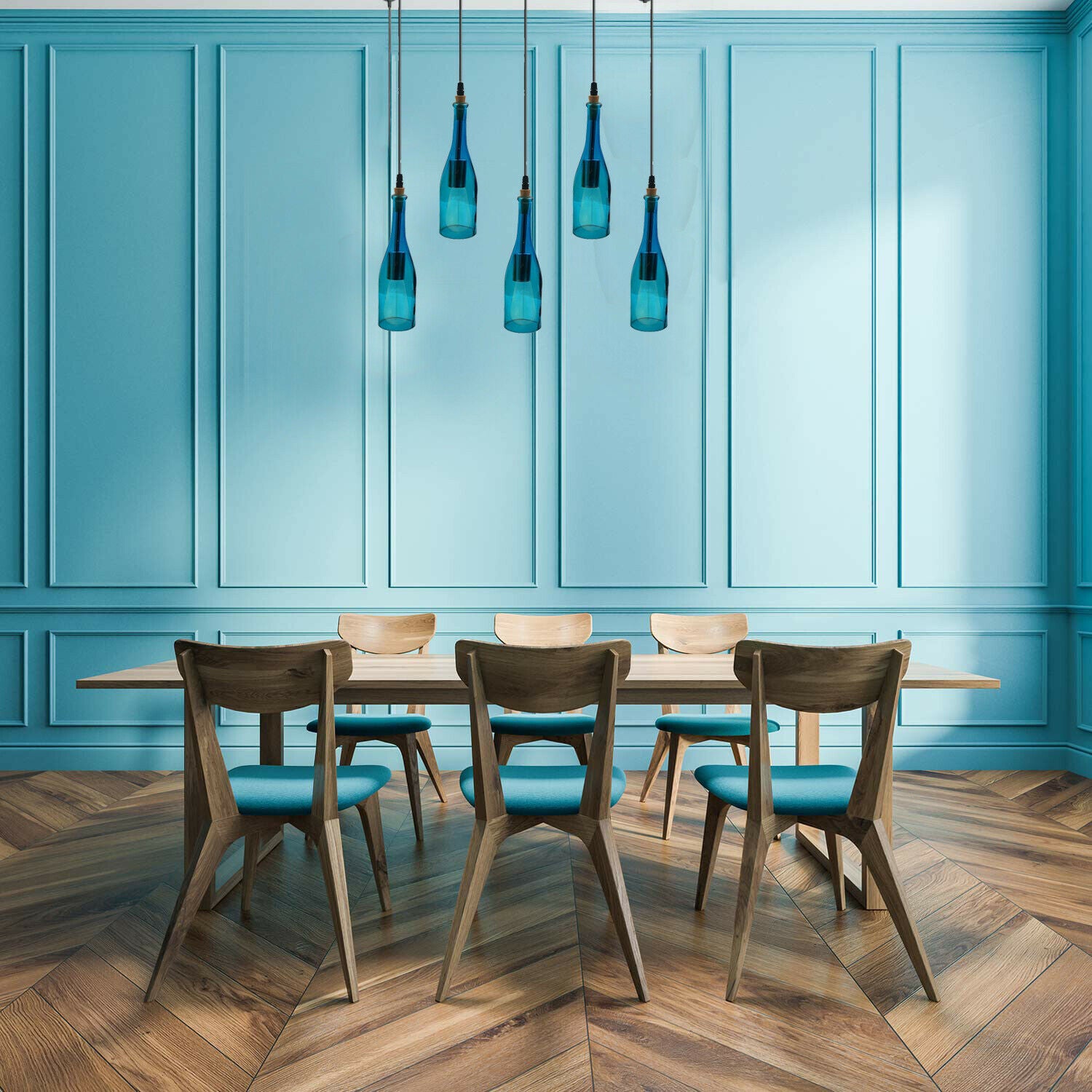 Cluster Pendant Light with Wine Bottle Glass Shades