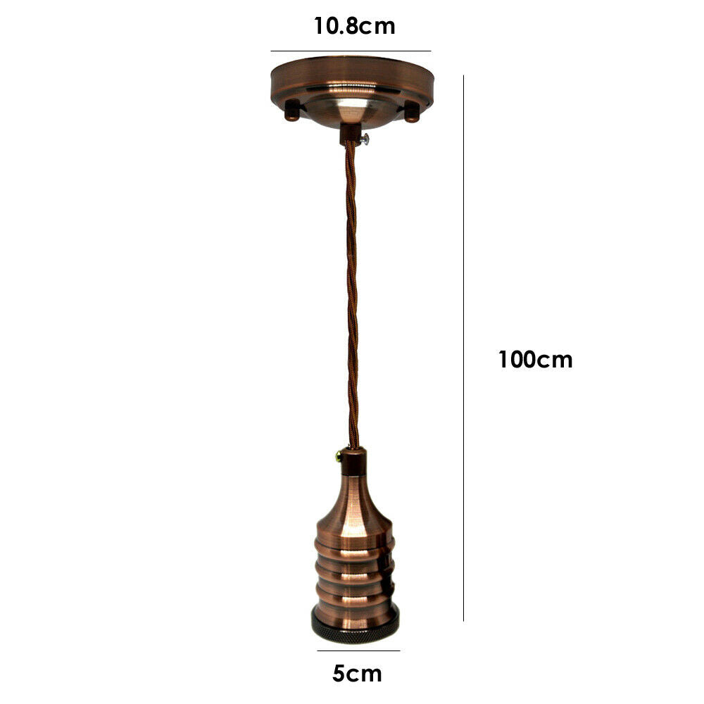 E27 Vintage Industrial Pendant Lamp Holder with FREE Bulb Fabric Light Fitting Ceiling rose~2253 - LEDSone UK Ltd
