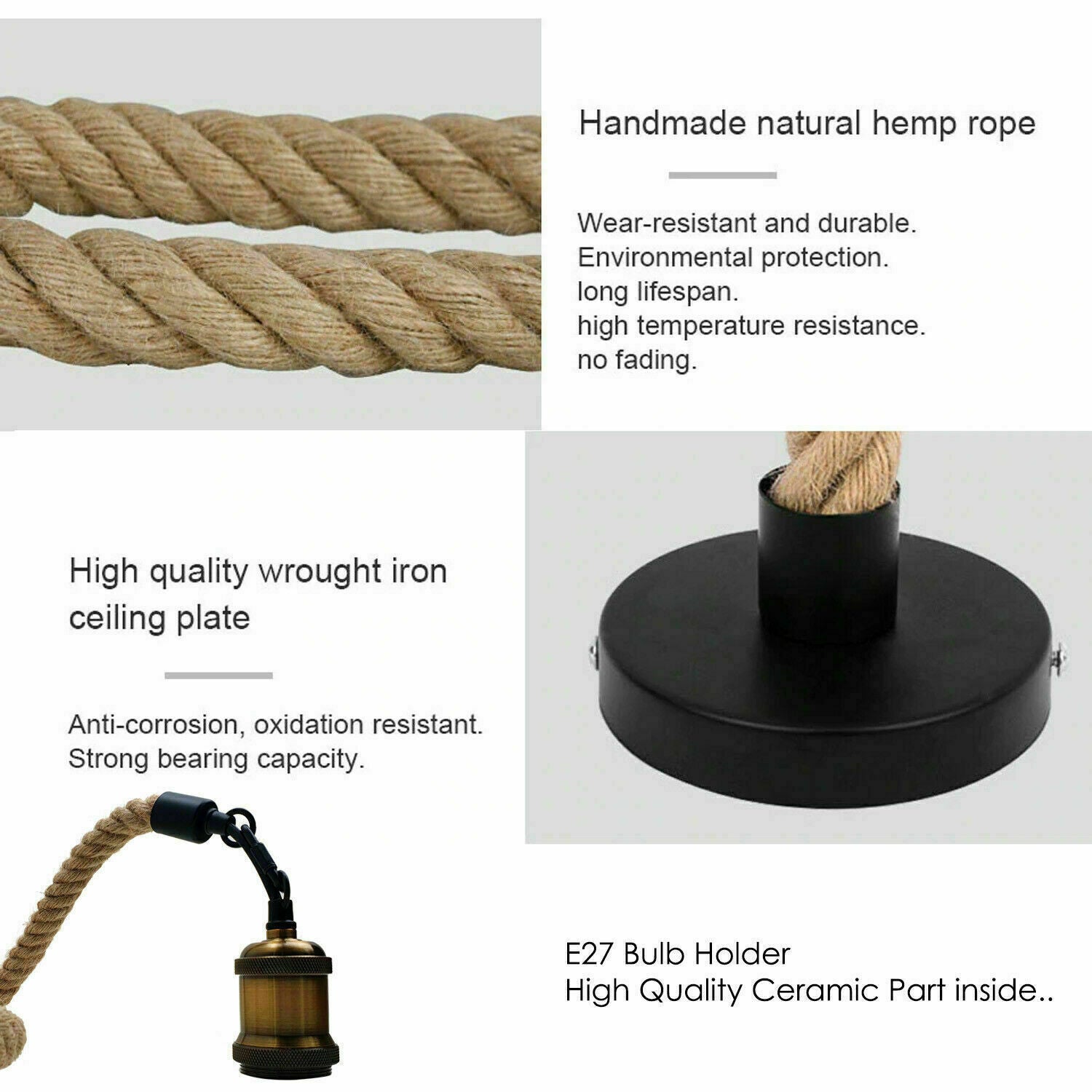 Hemp Rope 1 Head Pendant Ceiling Light Retro Lamp~1522 - LEDSone UK Ltd