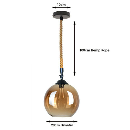 2m Hemp Rope Pendant Glass Lamp Shade Industrial~1948 - LEDSone UK Ltd