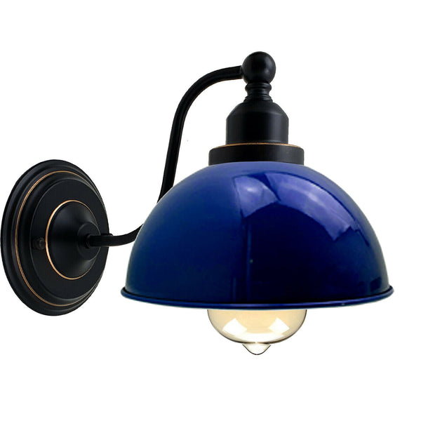 Ledsone Vintage Industrial Dome Wall Light E27 Bedside Sconce~3697 – Navy Blue / No