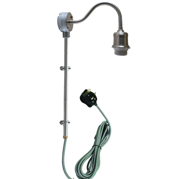 Industrial Galvanised Conduit Pipe Plug-in Wall Light with Fabric Cable~1604 – Satin Nickel / No