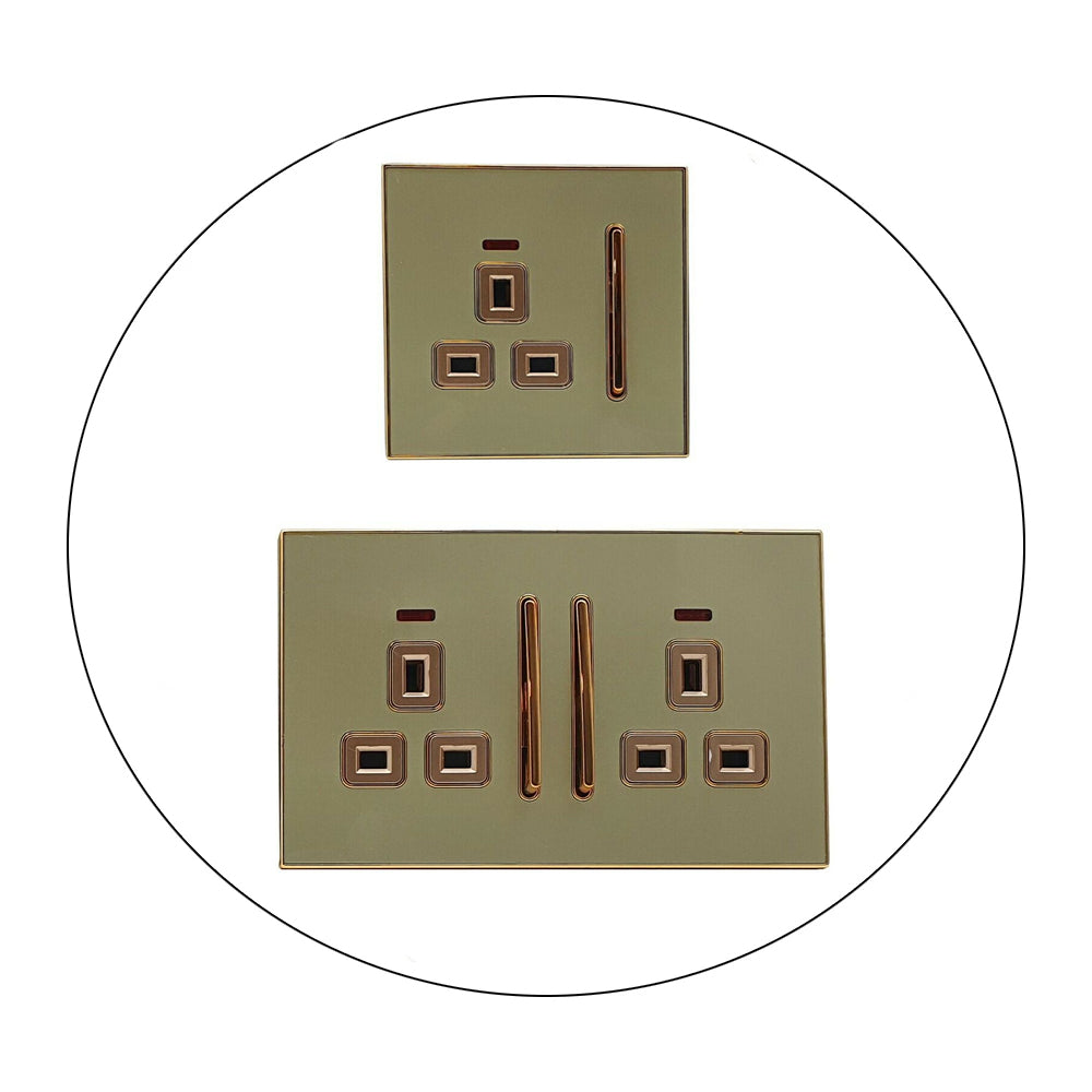 Decorative Gold Glossy Main Plug Sockets Full Range Satin Gold Inserts ...