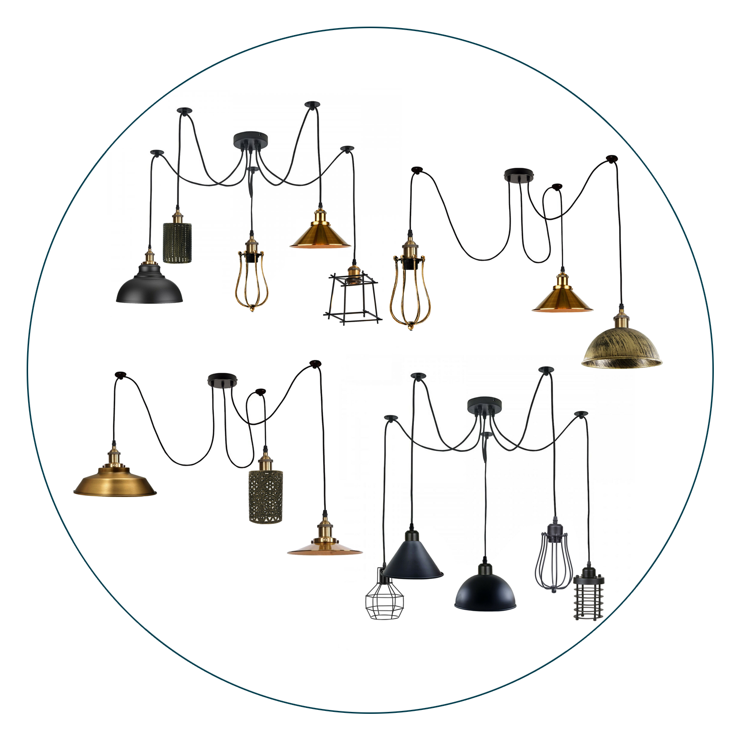 2m Pendant Light Cage Retro Industrial Ceiling Light Spider Lamp~1166 - LEDSone UK Ltd