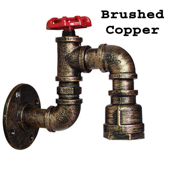 Industrial Water Pipe Wall Light | Retro Steampunk E27 Sconce~2173 – Brushed Copper / No