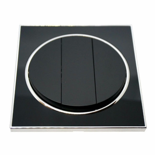 Black Round Screwless Flat plate Wall light 3 Gang switches~2624 - LEDSone UK Ltd