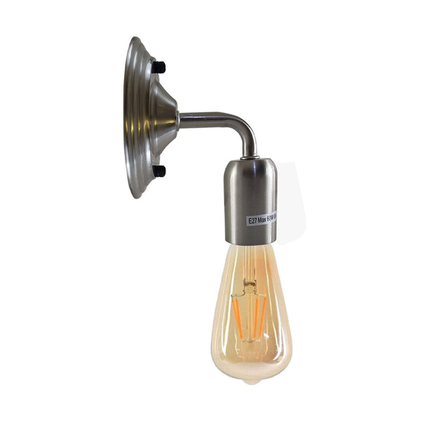 Industrial Wall Light Vintage Metal E27 Wall Sconce for Living Room, Kitchen ~3792 – Satin Nickel / Yes