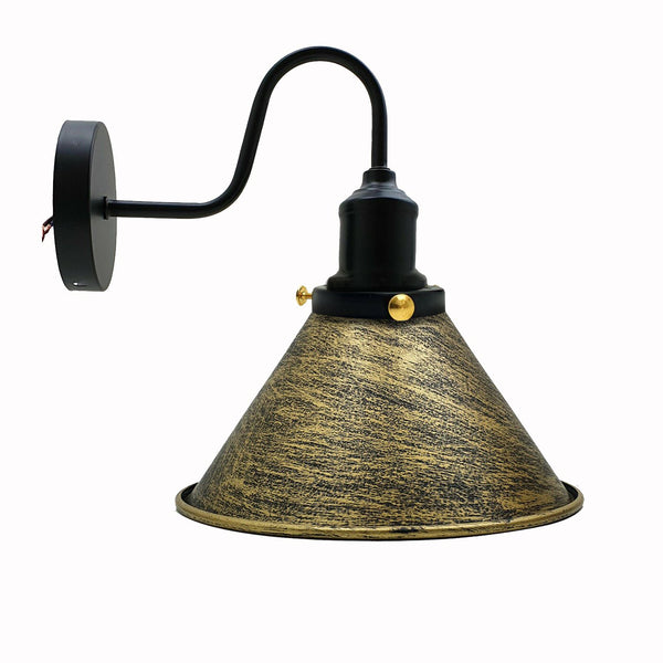 Wall Sconces Indoor E27 Swan Neck Vintage Industrial ~3388 – Brushed Brass / No