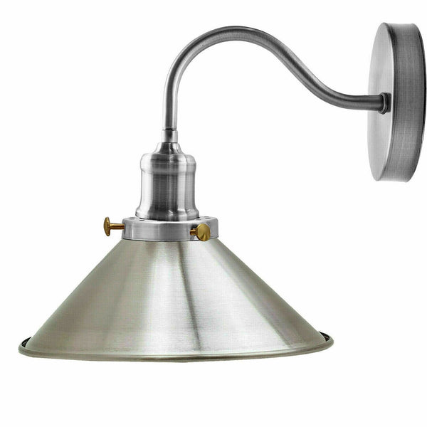 Industrial Swan Neck Wall Sconce Fixed Arm E27 Professional Metal~1196 – Satin Nickel / Without Bulb