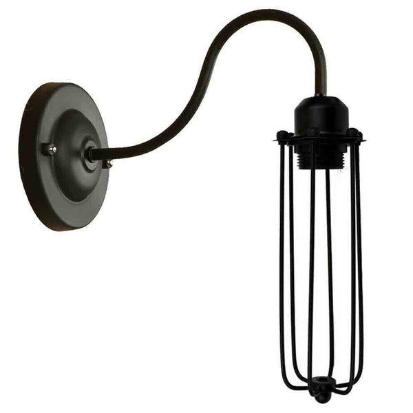 Industrial Cage Wall Light Vintage E27 Matt Black~2900 – Long Shape