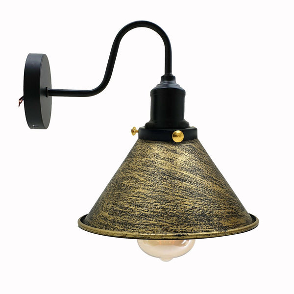Wall Sconces Indoor E27 Swan Neck Vintage Industrial ~3388 – Brushed Brass / Yes
