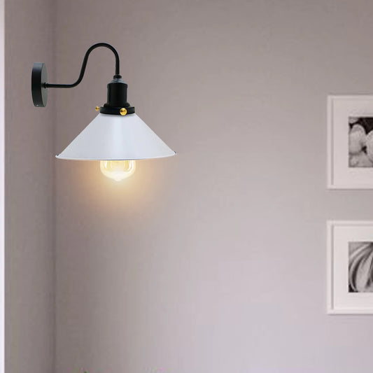 LEDSone Industrial vintage White Swan Neck Wall Light Indoor Sconce Metal Cone Shape Shade~3482 - LEDSone UK Ltd