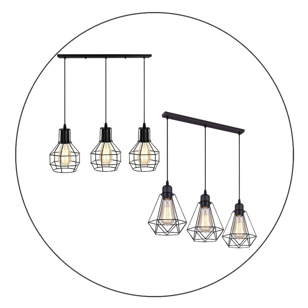 Retro Loft 3 Head Ceiling Light Shade Pendant Lamp With Bulbs~2563 - LEDSone UK Ltd