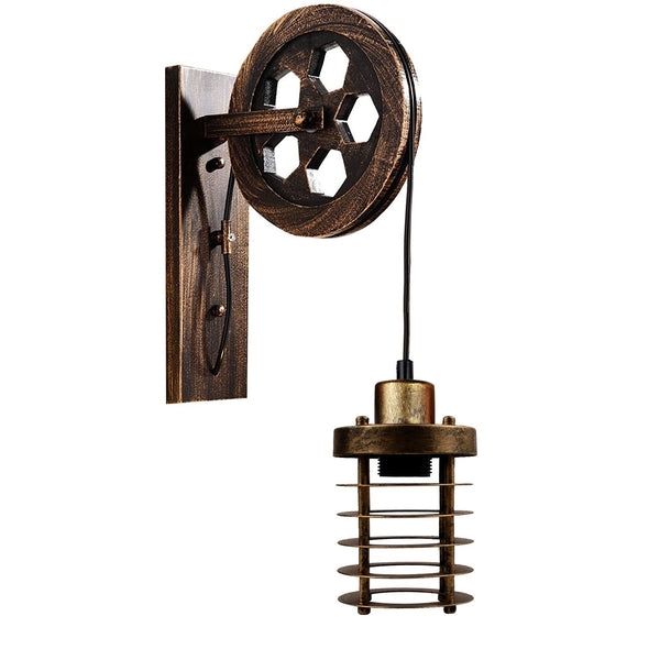 Vintage Industrial Adjustable Pulley Wheel Wall Mounted Light ~1222 – Brushed Copper / No