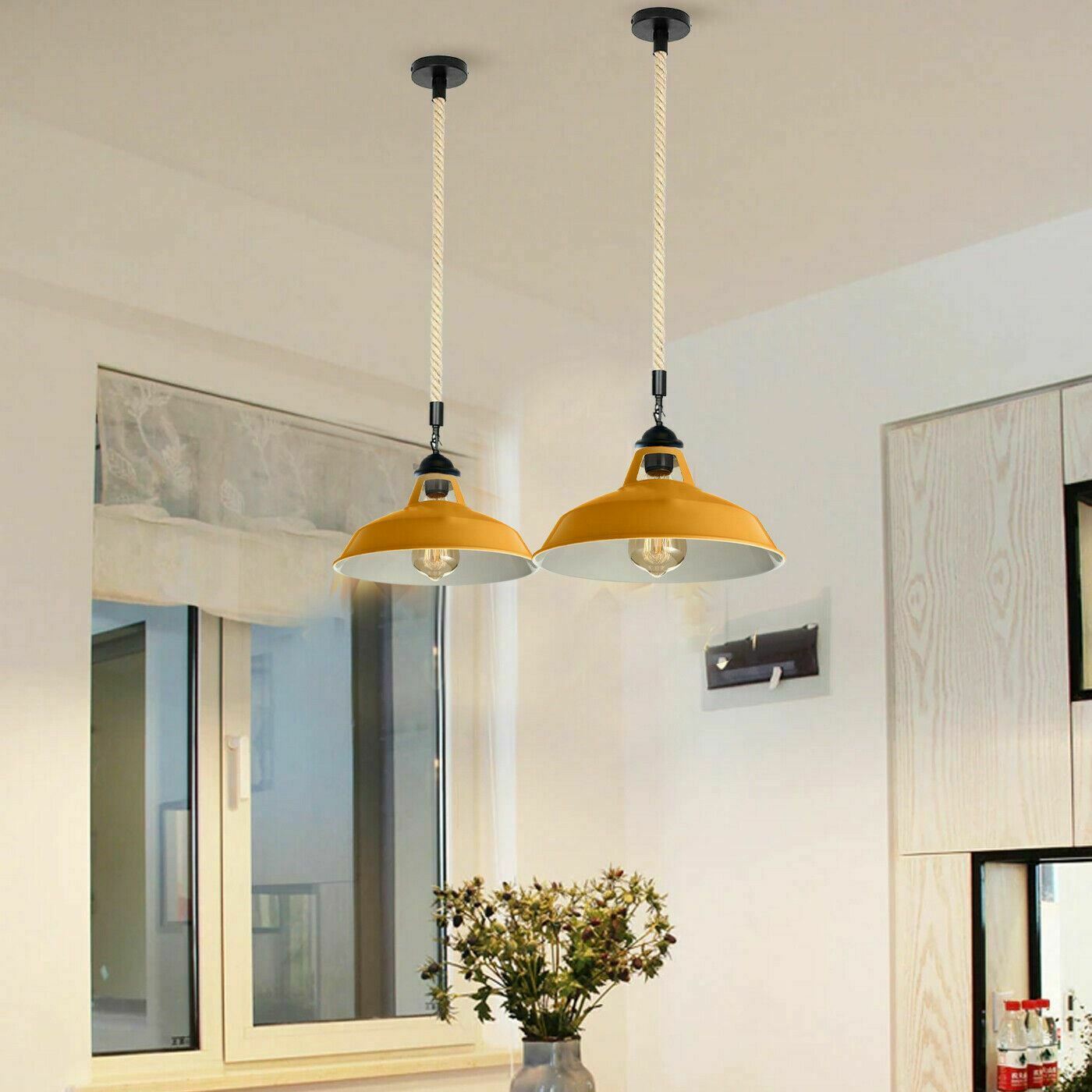 E27 Industrial Hemp Rope Cable Barn Slotted Yellow Pendant Light 